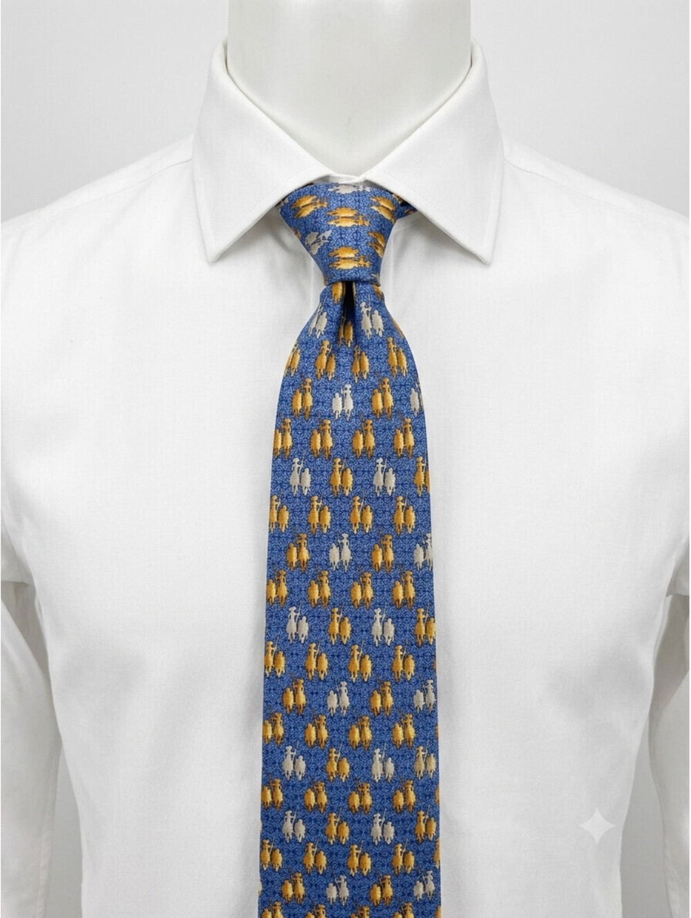 Loewe Silk Tie Blue Gold Don Quixote Sancho Panza El Quijote Literary Madrid LUX